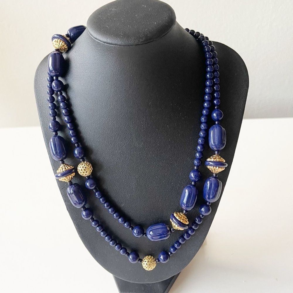 LAPIS and gold tone vintage necklace beaded